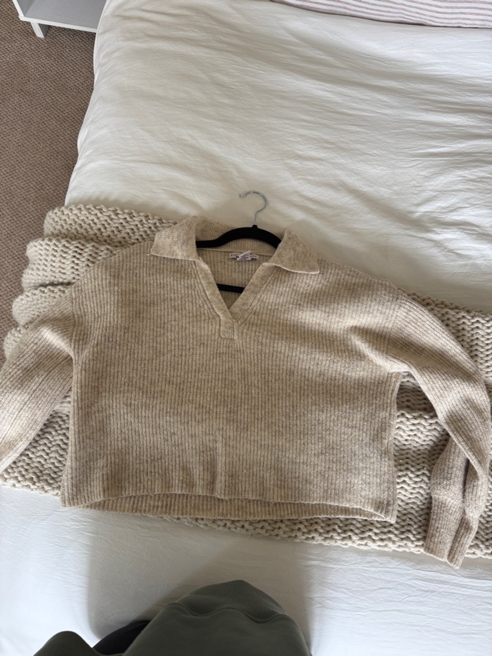 Sincerly Jules Beige V-Neck Collared Knit Sweater